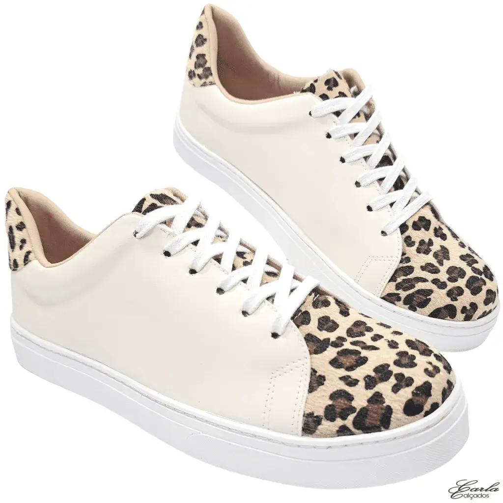 Tênis Casual Branco Detalhe Animal Print Tamanho Especial 41 ao 44