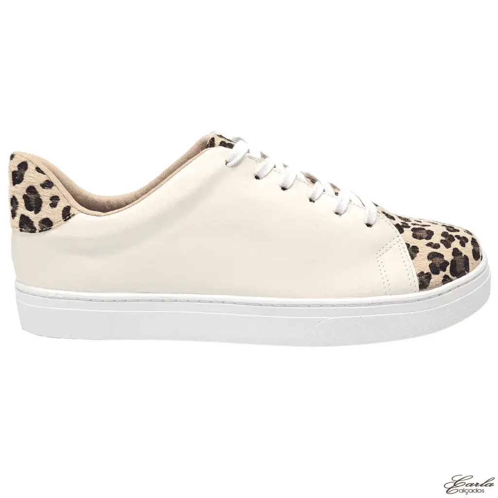 Tênis Casual Branco Detalhe Animal Print Tamanho Especial 41 ao 44