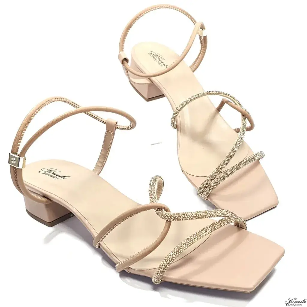 Sandália Salto 3cm Nude Strass Tamanho Especial 41 ao 44
