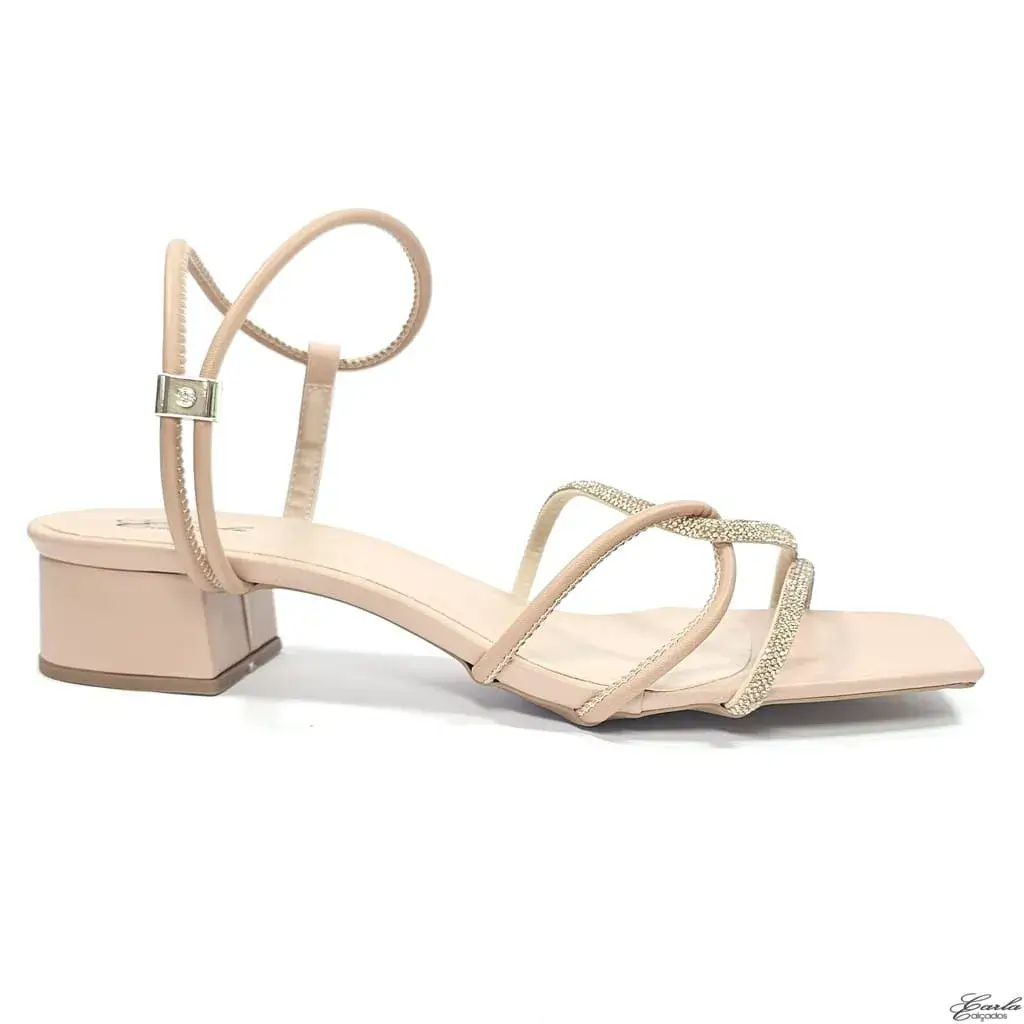 Sandália Salto 3cm Nude Strass Tamanho Especial 41 ao 44