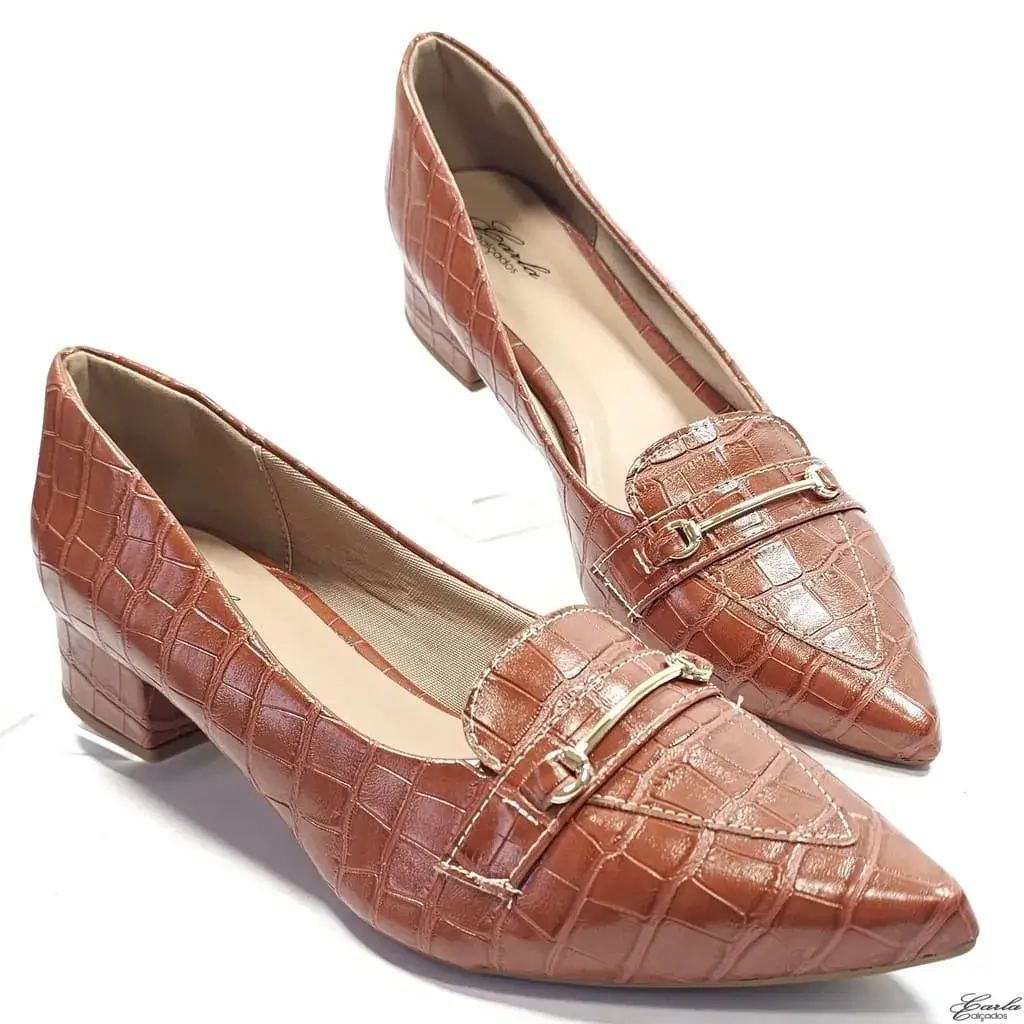 Scarpin 3cm Salto Bloco Terracota Tamanho Especial