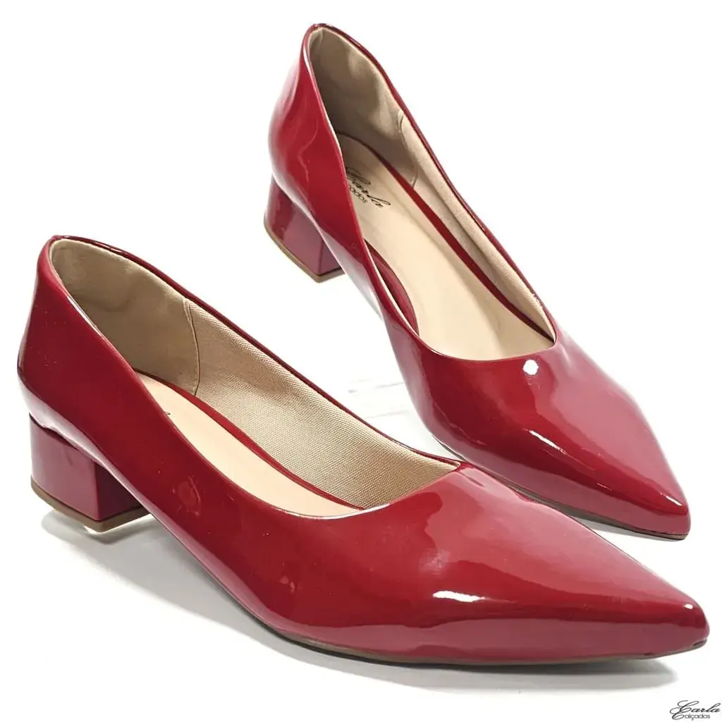 Scarpin Salto Bloco 3cm Verniz Vermelho Tamanho Especial