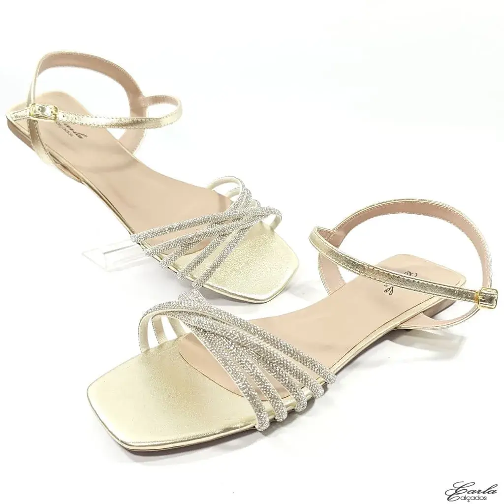 Rasteirinha Sandália Dourada Strass Tamanho Especial Rasteirinha Sandália Dourada Strass Tamanho Especial