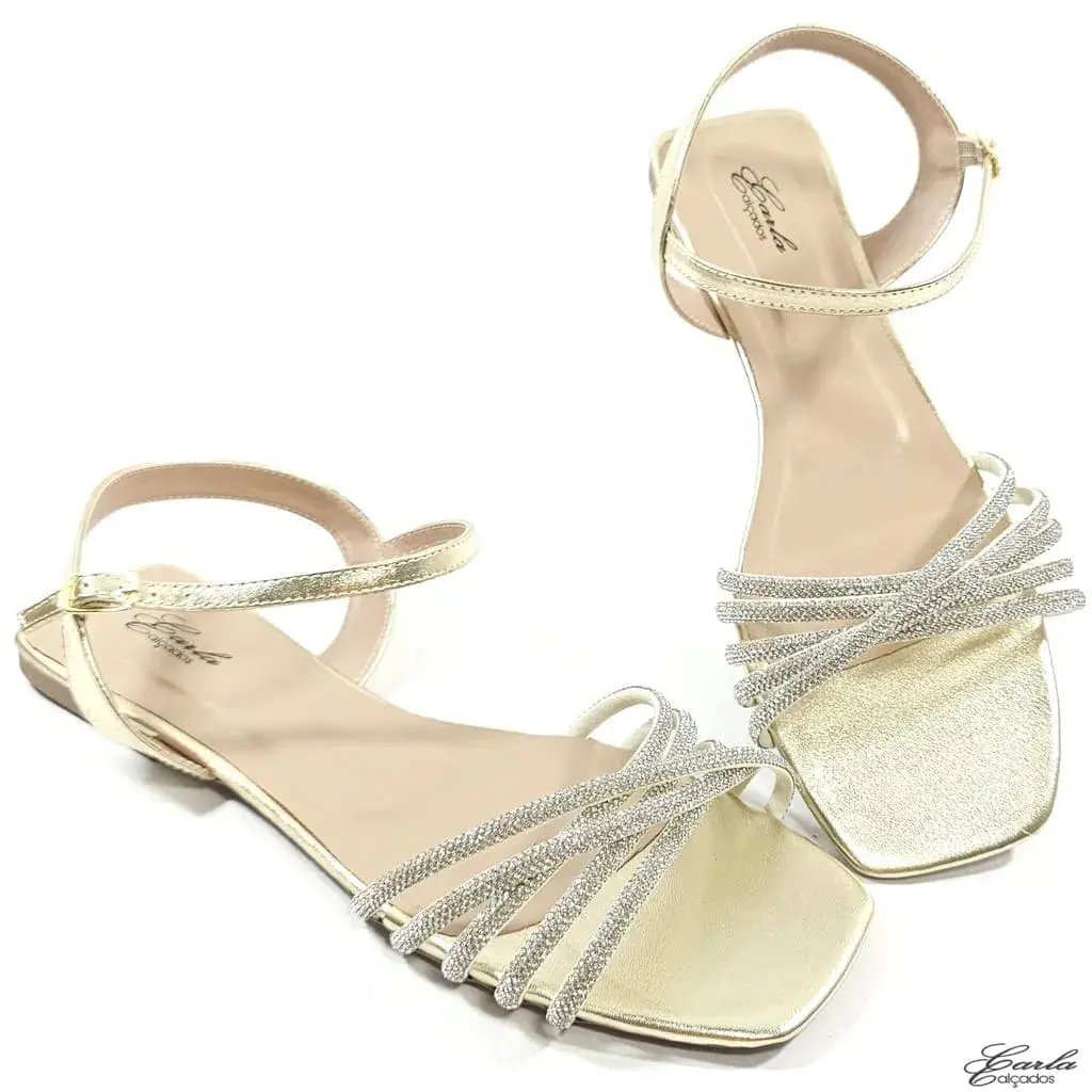Rasteirinha Sandália Dourada Strass Tamanho Especial Rasteirinha Sandália Dourada Strass Tamanho Especial
