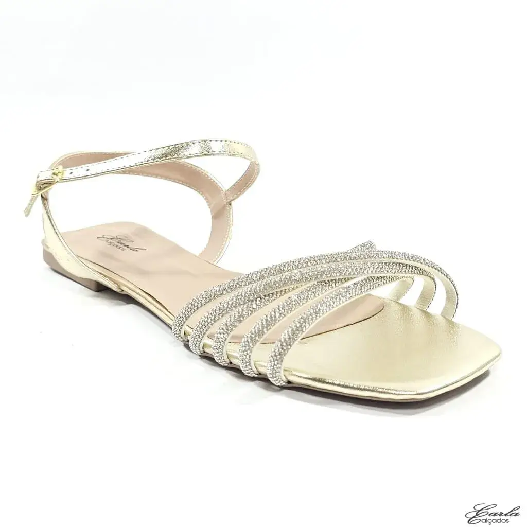 Rasteirinha Sandália Dourada Strass Tamanho Especial Rasteirinha Sandália Dourada Strass Tamanho Especial