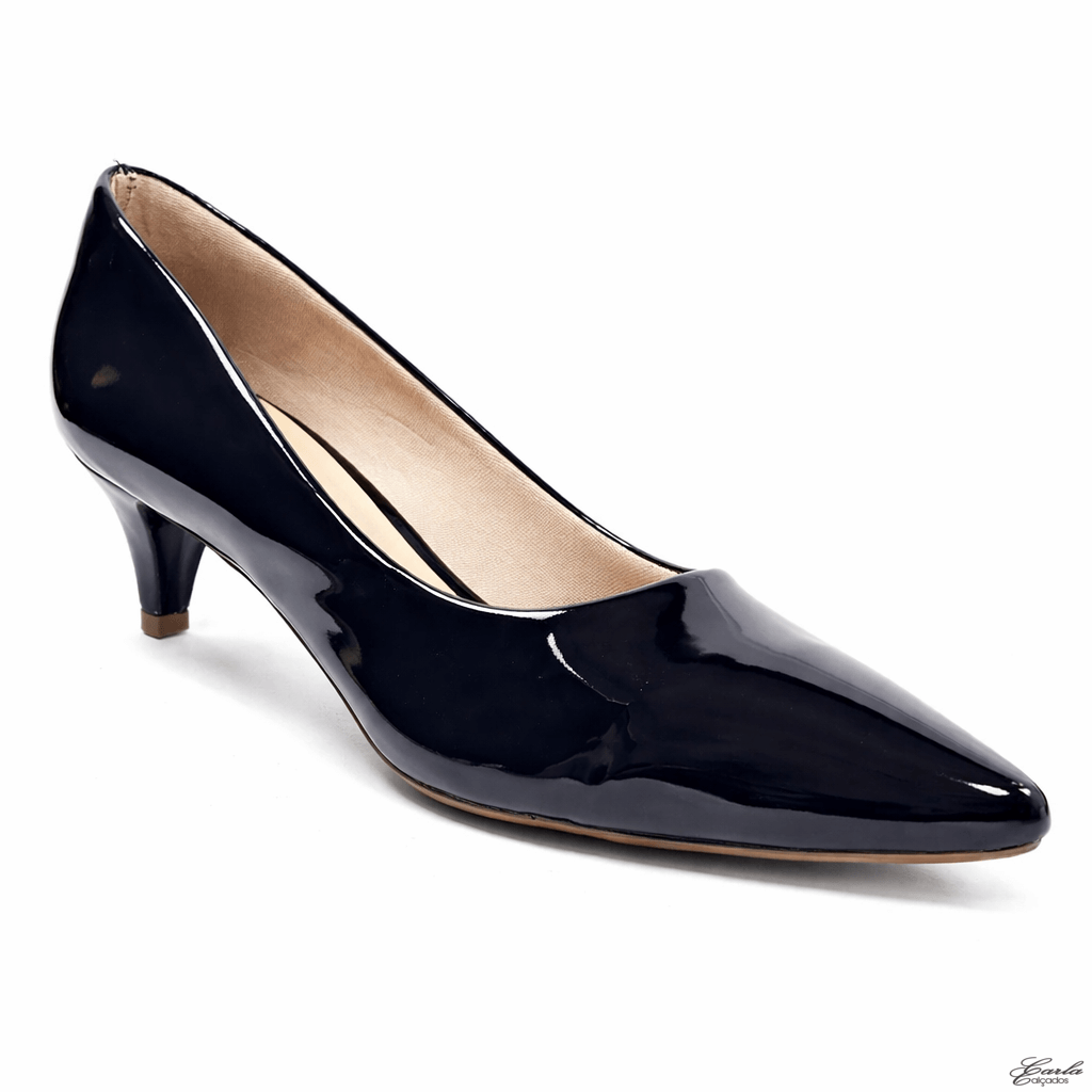Scarpin Tamanho Especial 41 42 43 44 Salto 5cm Preto Verniz