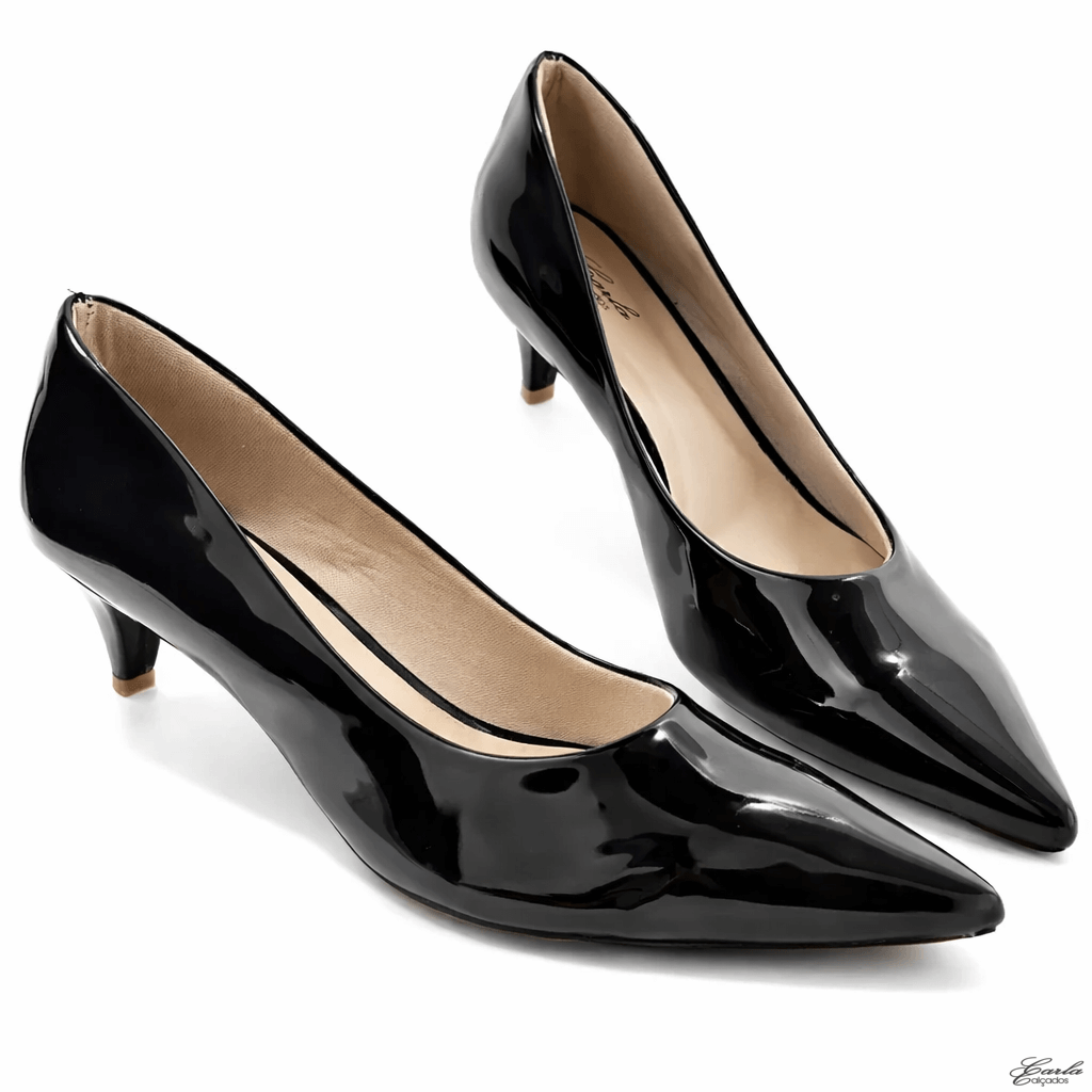 Scarpin Tamanho Especial 41 42 43 44 Salto 5cm Preto Verniz