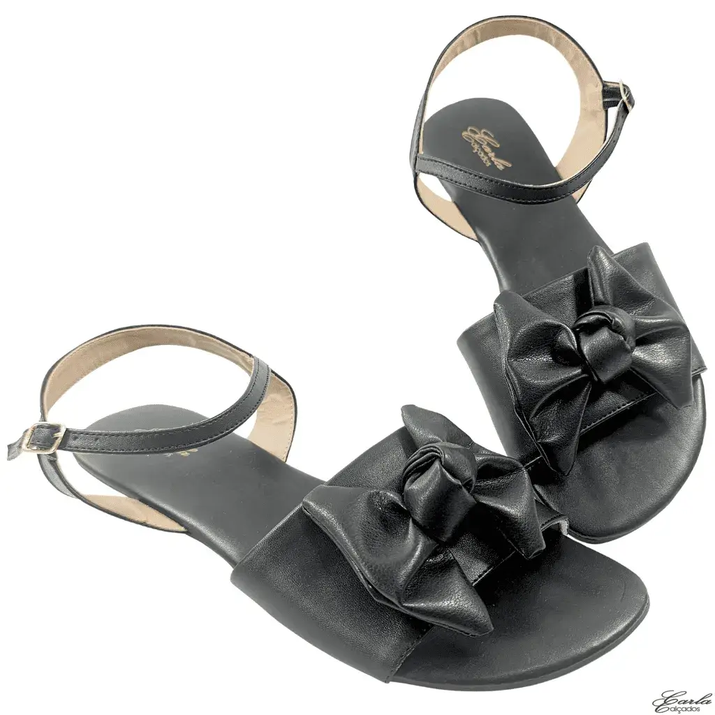 Rasteirinha Preta Laço Tamanho Especial 41 ao 44