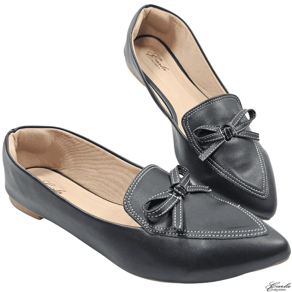 Sapatilha Mocassim Preta Pesponto Tamanho Especial