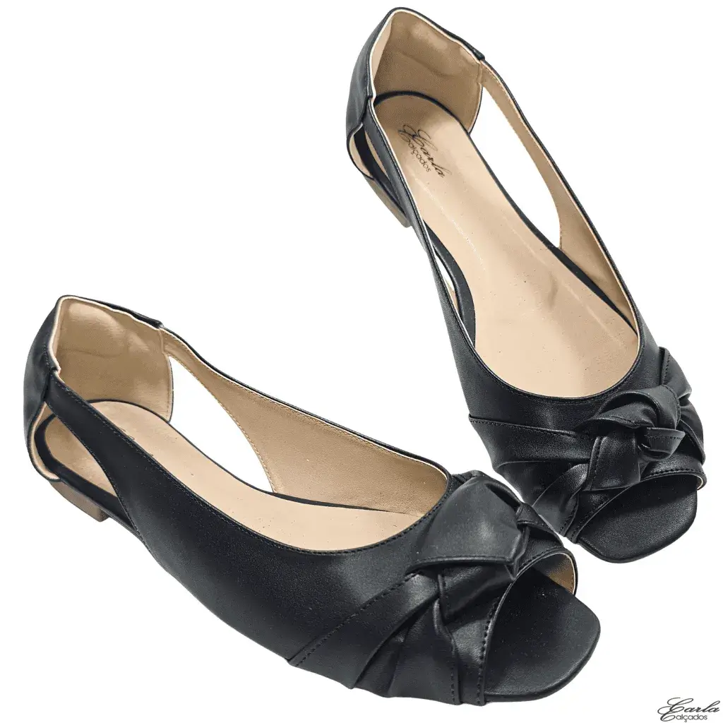 Sapatilha Peep Toe Preta Tamanho Especial
