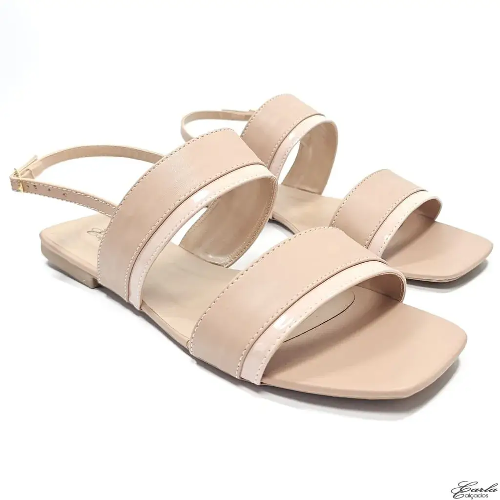 Rasteirinha Sandália Nude Tiras Largas Tamanho Especial Rasteirinha Sandália Nude Tiras Largas Tamanho Especial