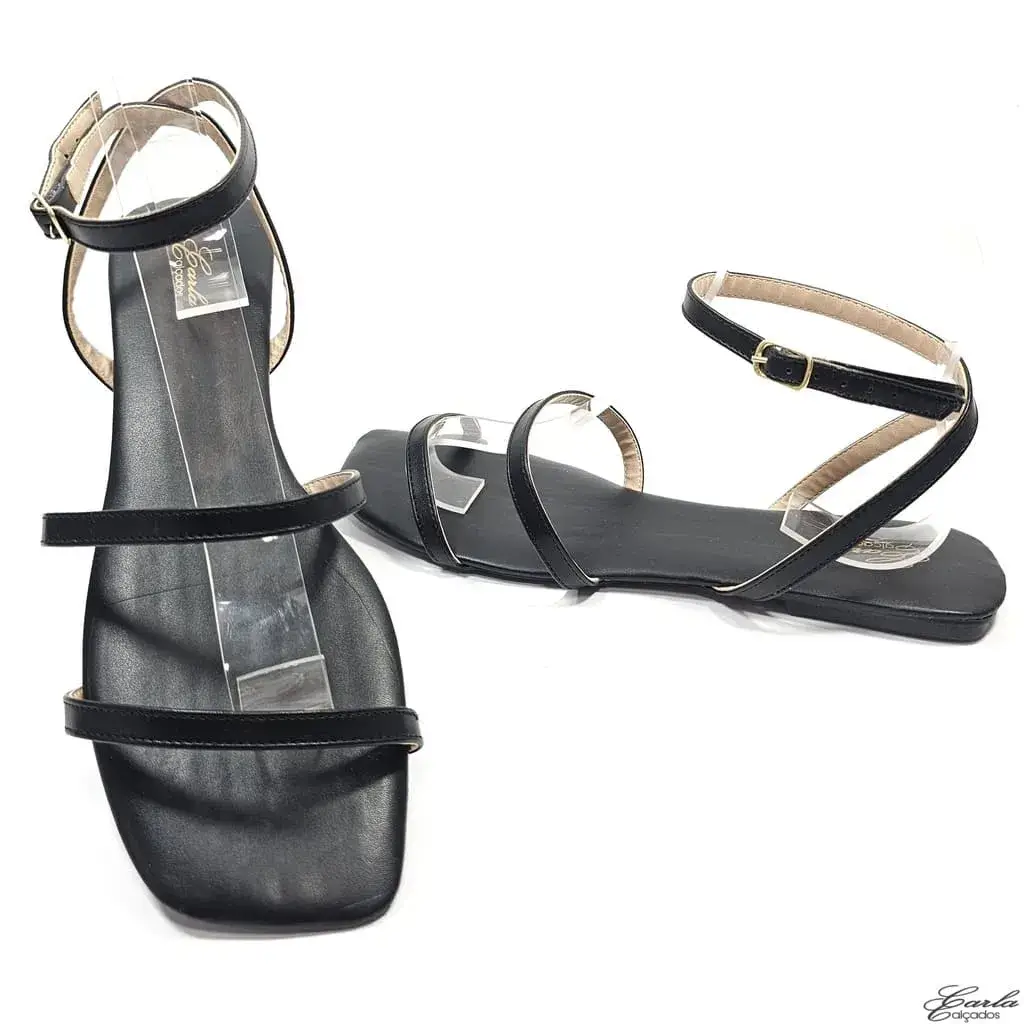 Rasteirinha Sandália Preta Tiras Finas Tamanho Especial Rasteirinha Sandália Preta Tiras Finas Tamanho Especial