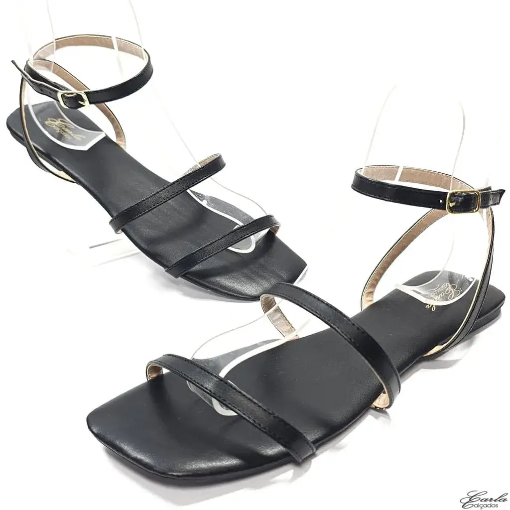 Rasteirinha Sandália Preta Tiras Finas Tamanho Especial Rasteirinha Sandália Preta Tiras Finas Tamanho Especial