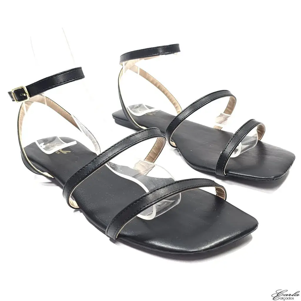 Rasteirinha Sandália Preta Tiras Finas Tamanho Especial Rasteirinha Sandália Preta Tiras Finas Tamanho Especial