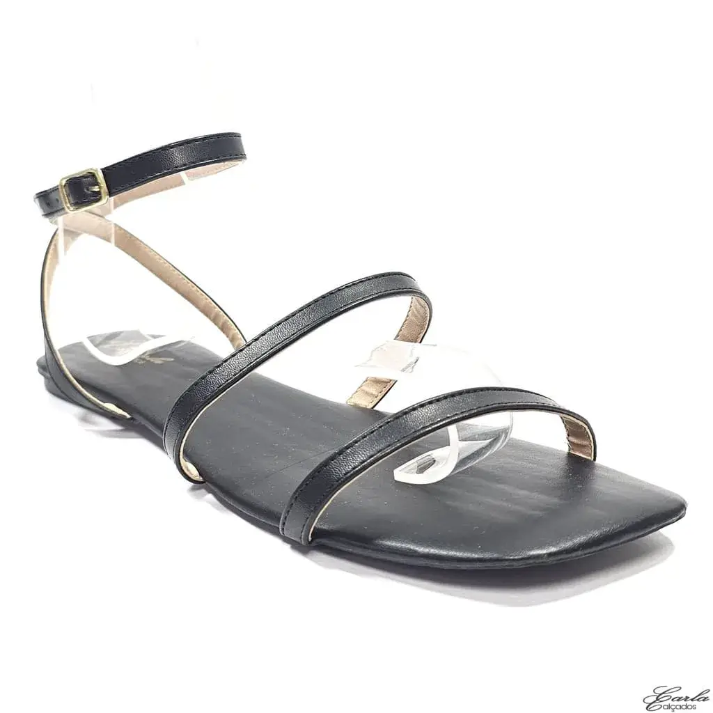 Rasteirinha Sandália Preta Tiras Finas Tamanho Especial Rasteirinha Sandália Preta Tiras Finas Tamanho Especial