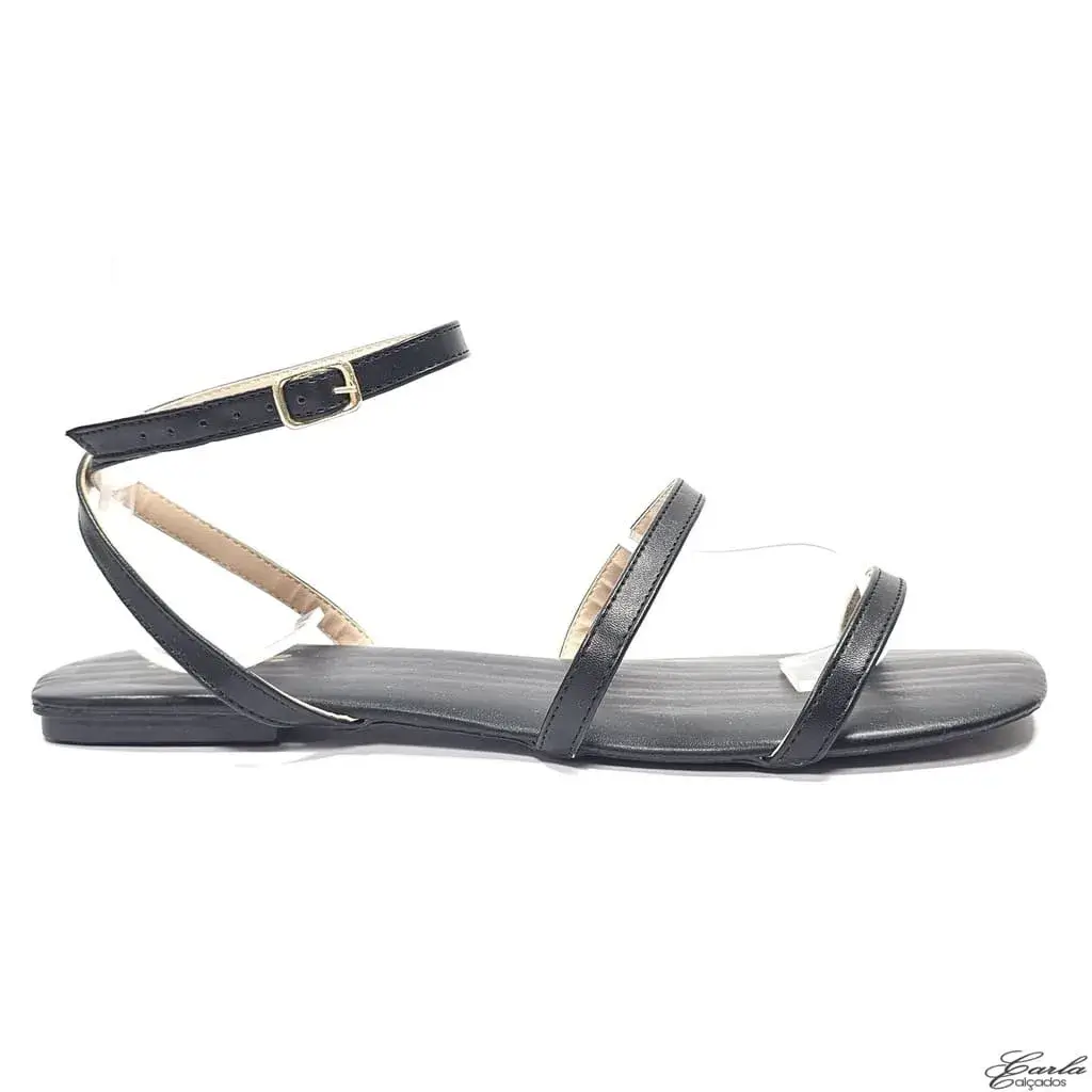 Rasteirinha Sandália Preta Tiras Finas Tamanho Especial