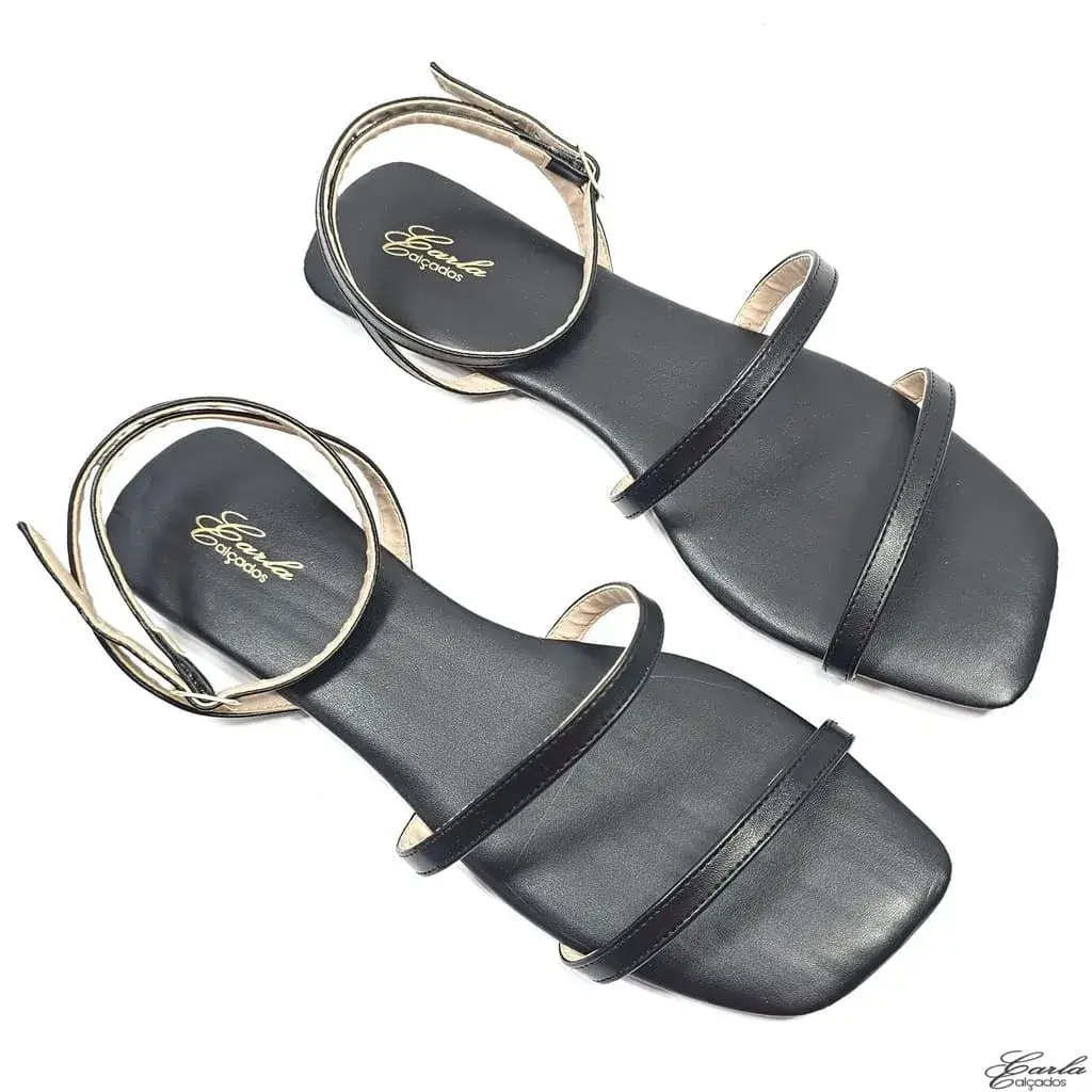 Rasteirinha Sandália Preta Tiras Finas Tamanho Especial Rasteirinha Sandália Preta Tiras Finas Tamanho Especial