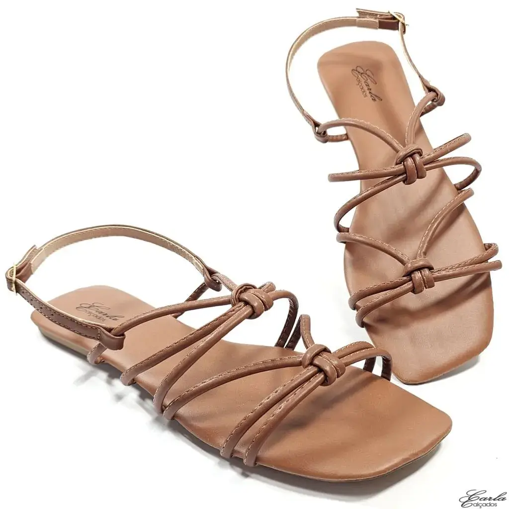 Rasteirinha Sandália Caramelo Tiras Tamanho Especial