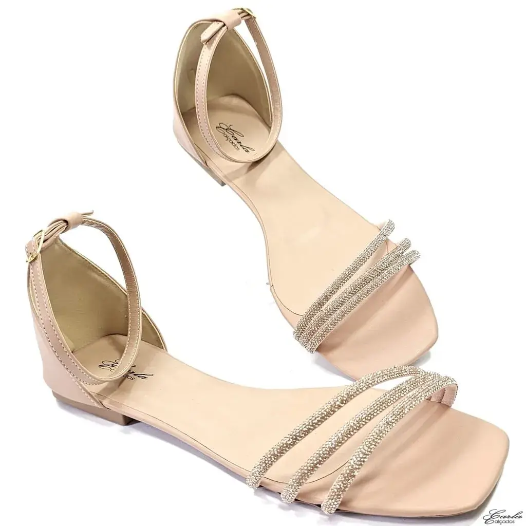 Rasteirinha Sandália Nude Strass Numeração Especial