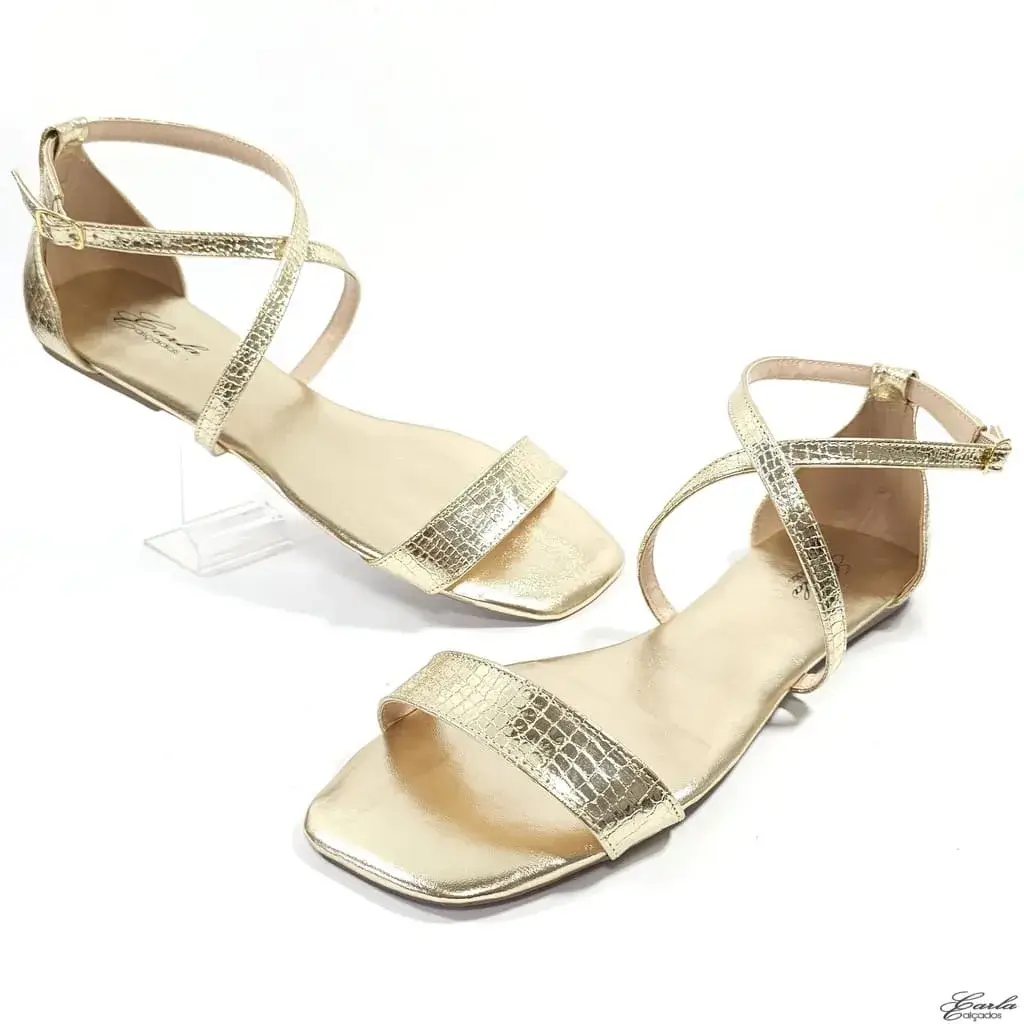 Rasteirinha Sandália Croco Dourada Tamanho Especial Rasteirinha Sandália Croco Dourada Tamanho Especial