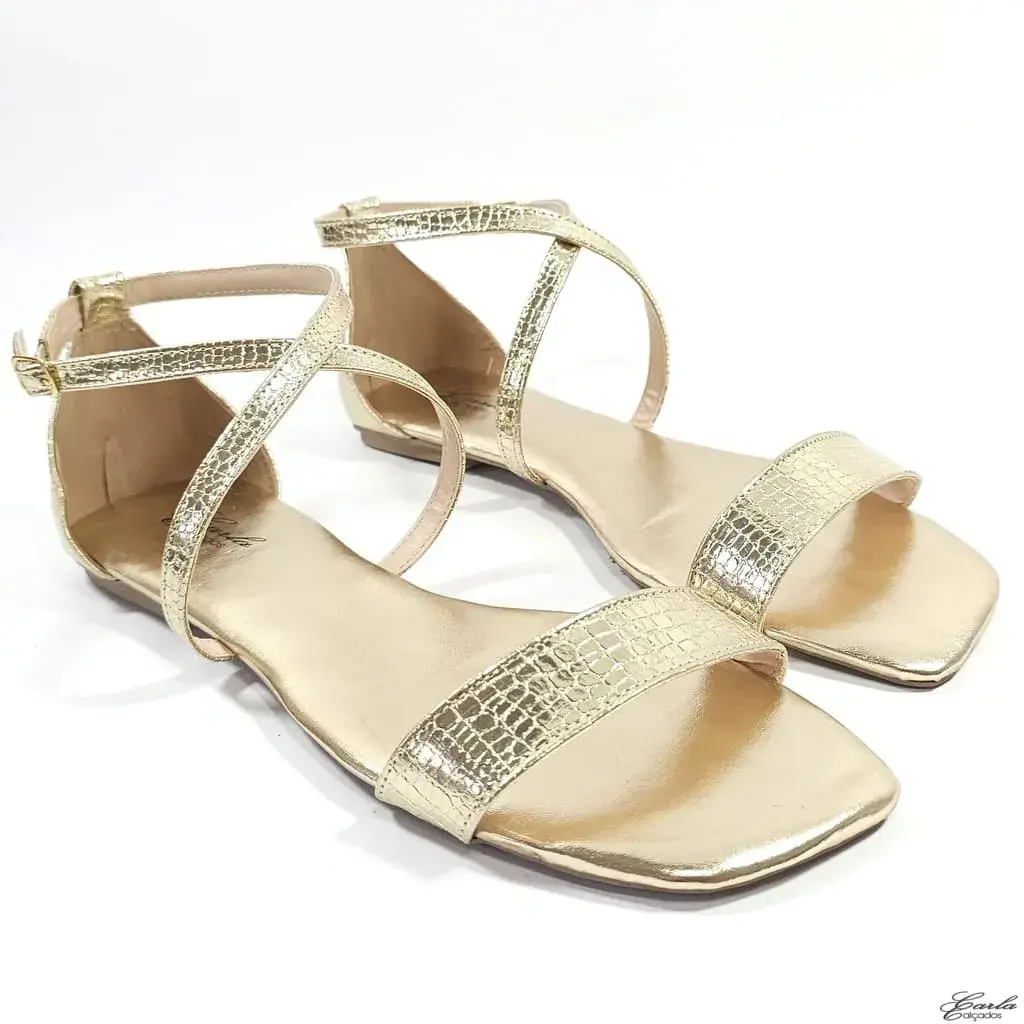 Rasteirinha Sandália Croco Dourada Tamanho Especial Rasteirinha Sandália Croco Dourada Tamanho Especial