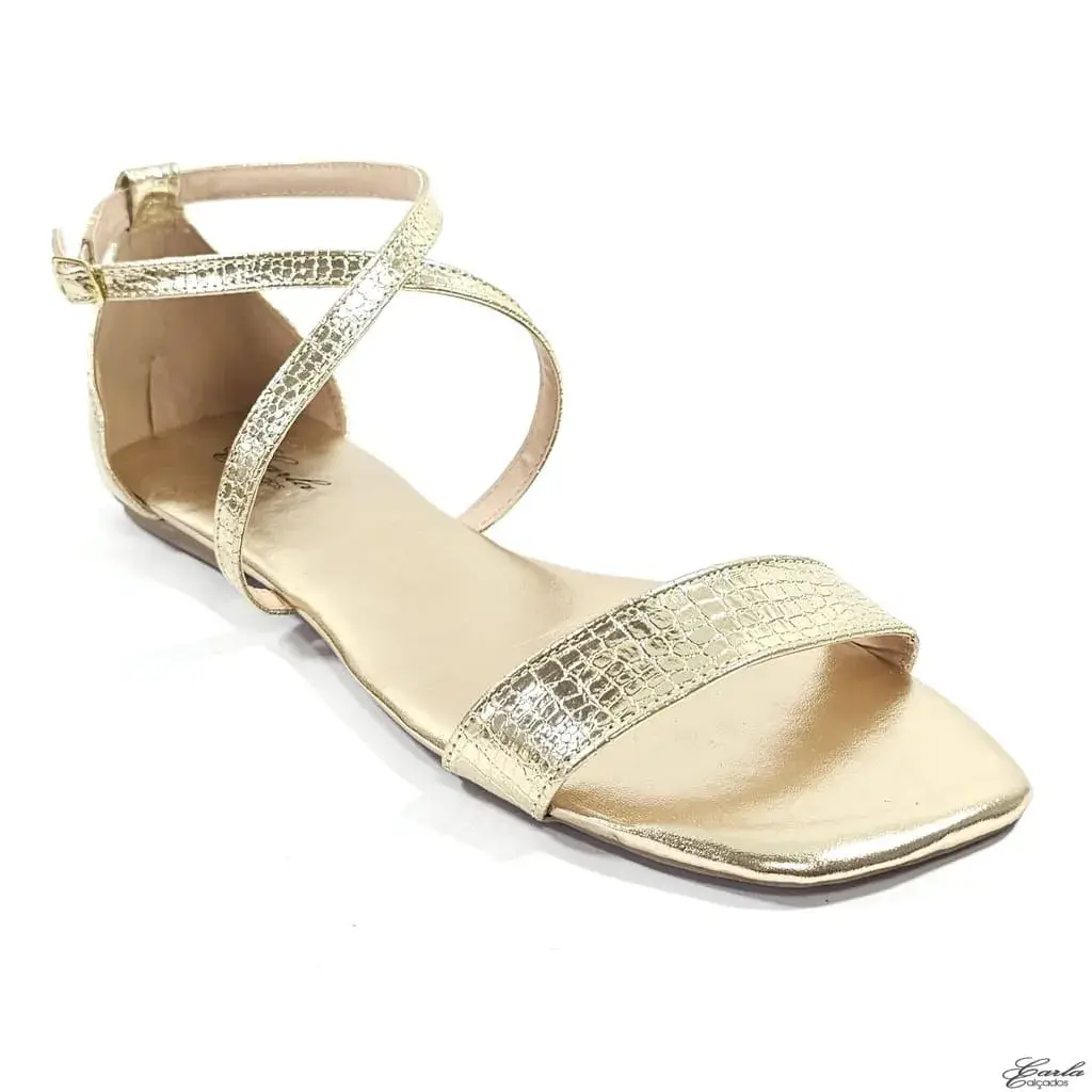 Rasteirinha Sandália Croco Dourada Tamanho Especial Rasteirinha Sandália Croco Dourada Tamanho Especial