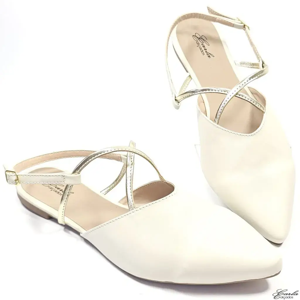 Sapatilha Salomé Slingback Off White Tamanho Especial