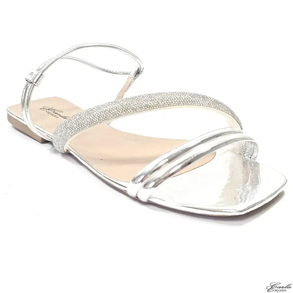 Rasteirinha Prata Strass Calce Fácil Tamanho Especial Rasteirinha Prata Strass Calce Fácil Tamanho Especial