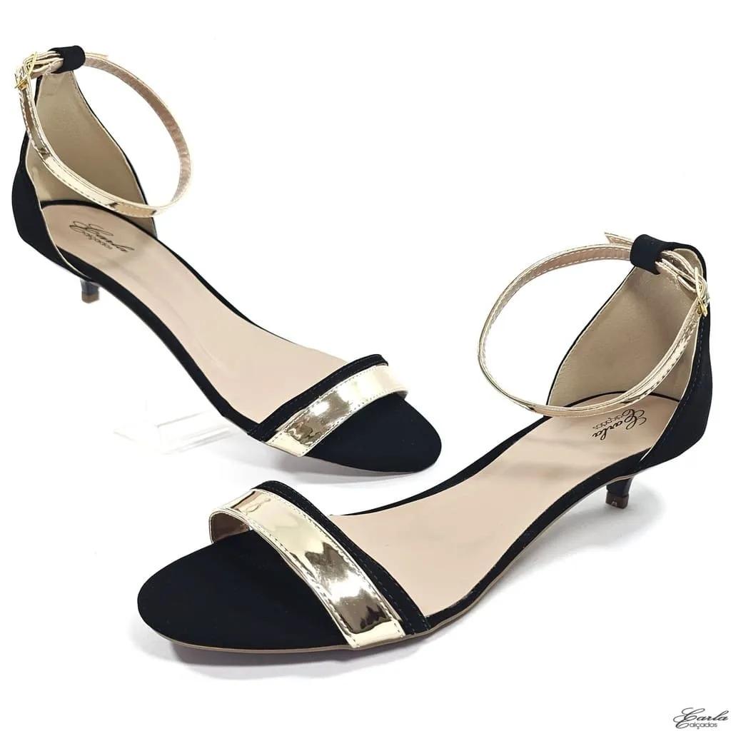 Sandália Salto 3cm Fino Tamanho Especial Preta Dourada Sandália Salto 3cm Fino Tamanho Especial Preta Dourada