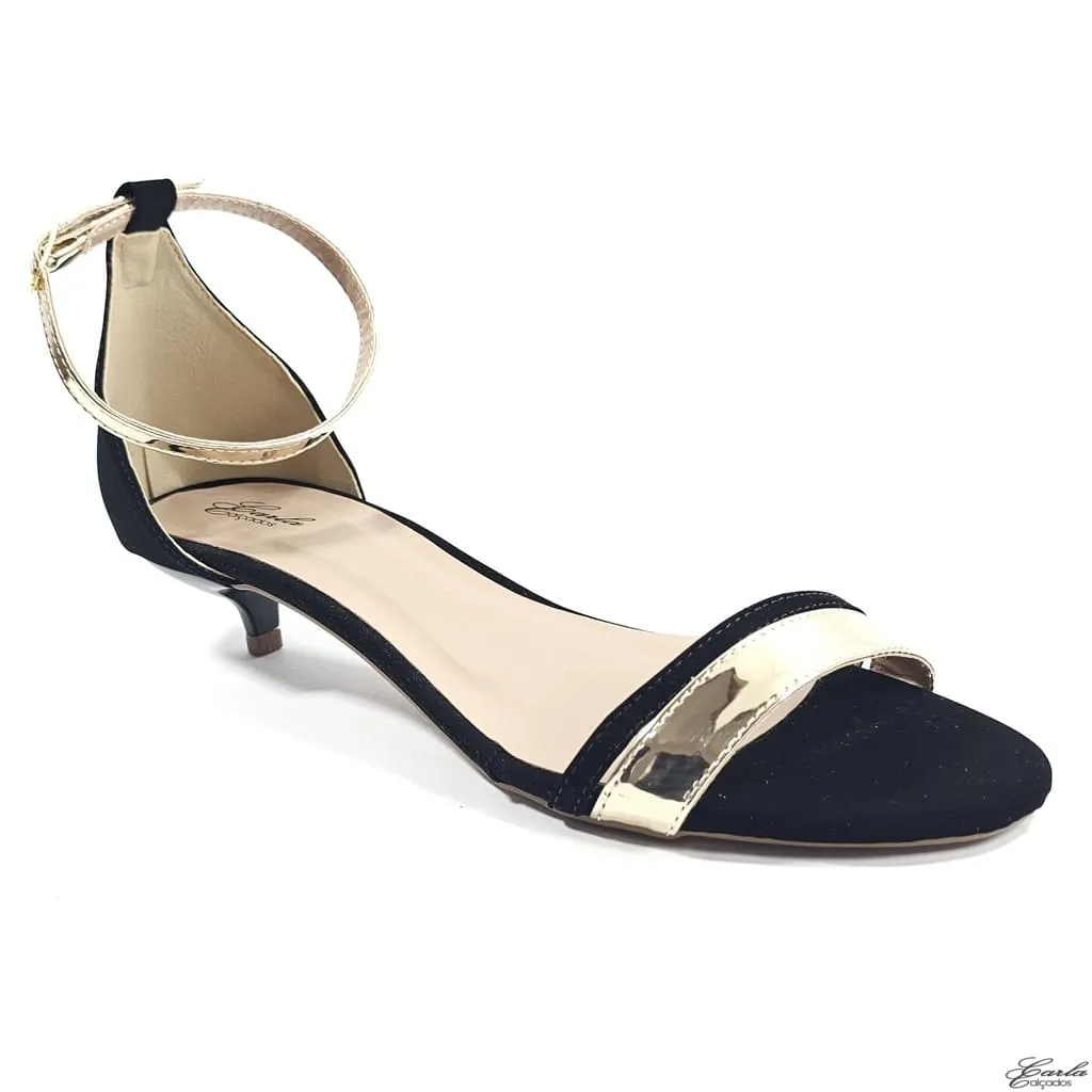 Sandália Salto 3cm Fino Tamanho Especial Preta Dourada Sandália Salto 3cm Fino Tamanho Especial Preta Dourada