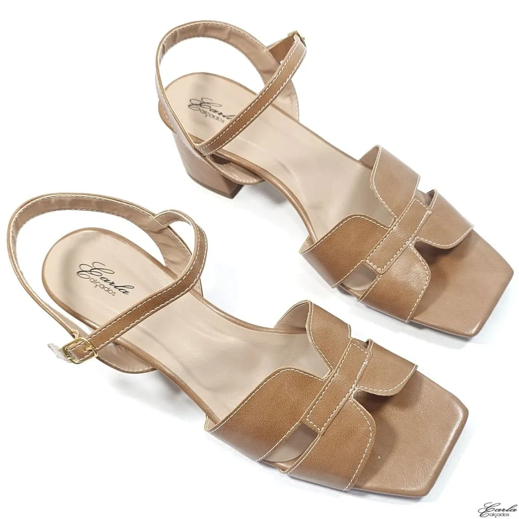 Sandália Salto Bloco 5cm Estilo H Tamanho Especial Castor Sandália Salto Bloco 5cm Estilo H Tamanho Especial Castor
