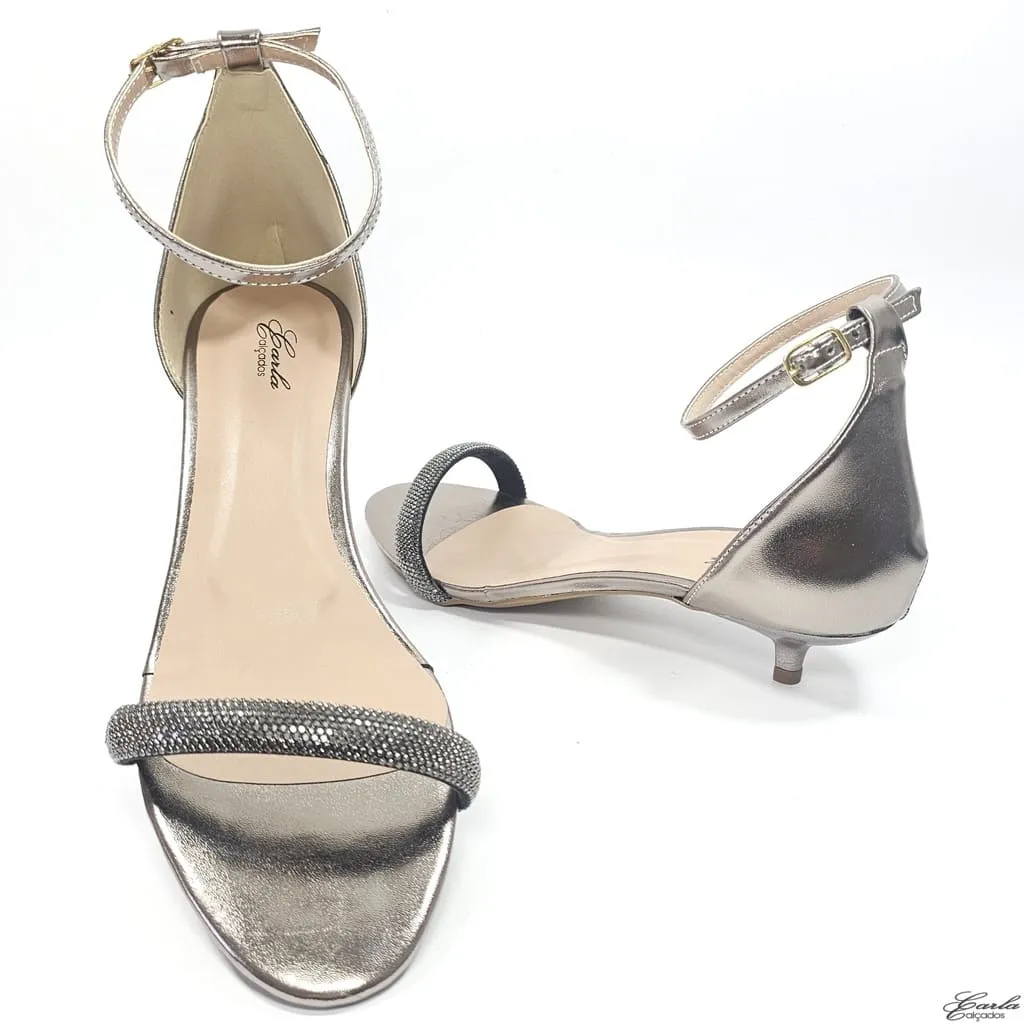Sandália Salto 3cm Prata Velho Strass Tamanho Especial Sandália Salto 3cm Prata Velho Strass Tamanho Especial