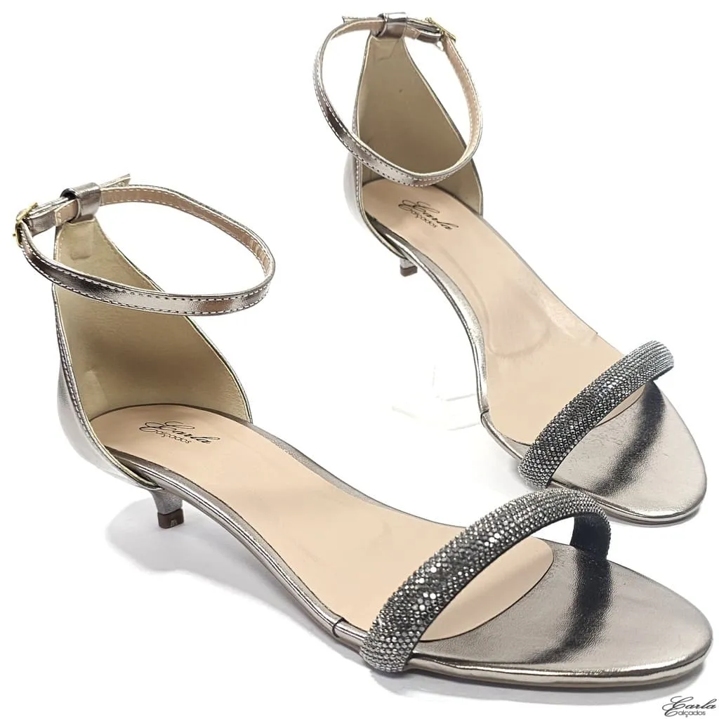 Sandália Salto 3cm Prata Velho Strass Tamanho Especial Sandália Salto 3cm Prata Velho Strass Tamanho Especial