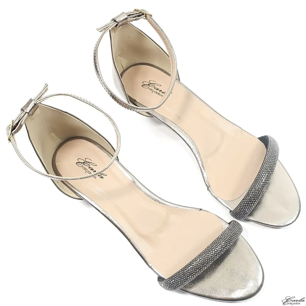 Sandália Salto 3cm Prata Velho Strass Tamanho Especial Sandália Salto 3cm Prata Velho Strass Tamanho Especial