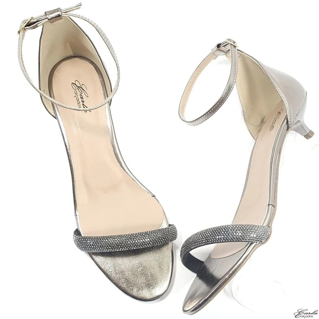 Sandália Salto 3cm Prata Velho Strass Tamanho Especial Sandália Salto 3cm Prata Velho Strass Tamanho Especial
