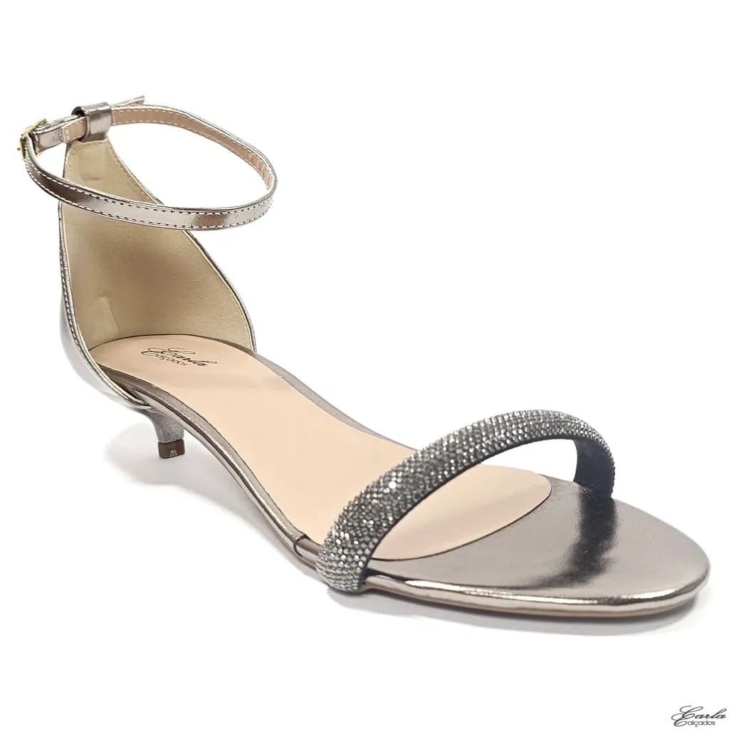 Sandália Salto 3cm Prata Velho Strass Tamanho Especial Sandália Salto 3cm Prata Velho Strass Tamanho Especial