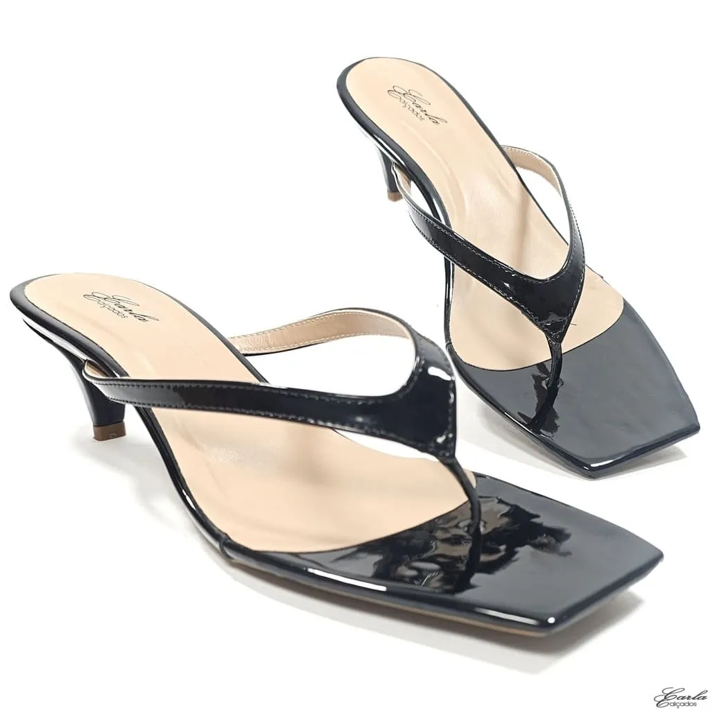 Tamanco Sandália Thong Salto 5cm Tamanho Especial Preto