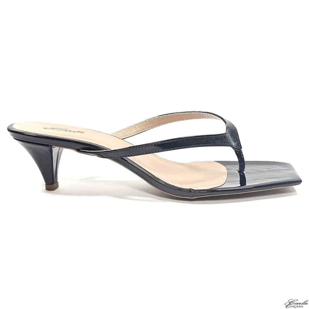 Tamanco Sandália Thong Salto 5cm Tamanho Especial Preto