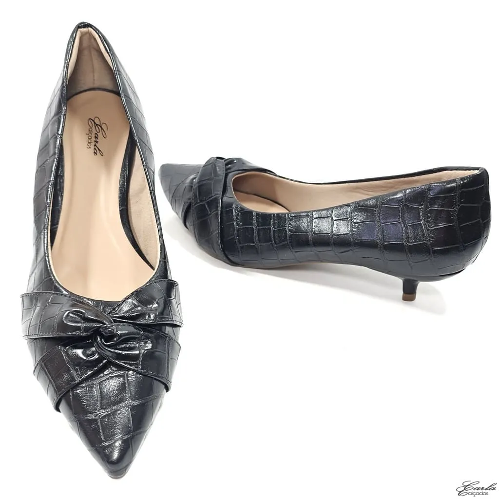 Scarpin 3cm Preto Croco Tamanho Especial Scarpin 3cm Preto Croco Tamanho Especial