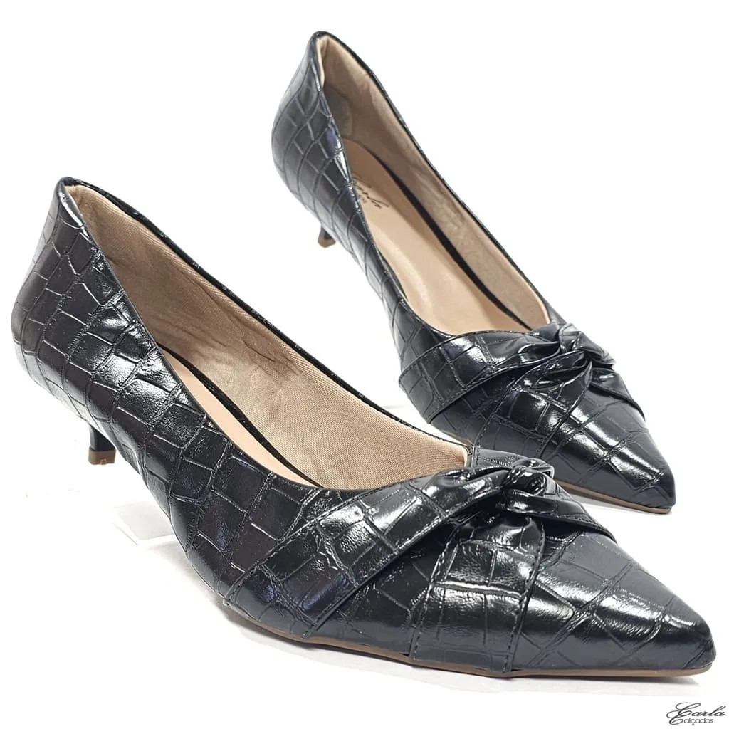 Scarpin 3cm Preto Croco Tamanho Especial