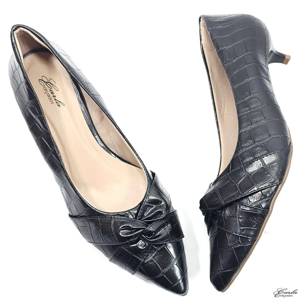 Scarpin 3cm Preto Croco Tamanho Especial Scarpin 3cm Preto Croco Tamanho Especial