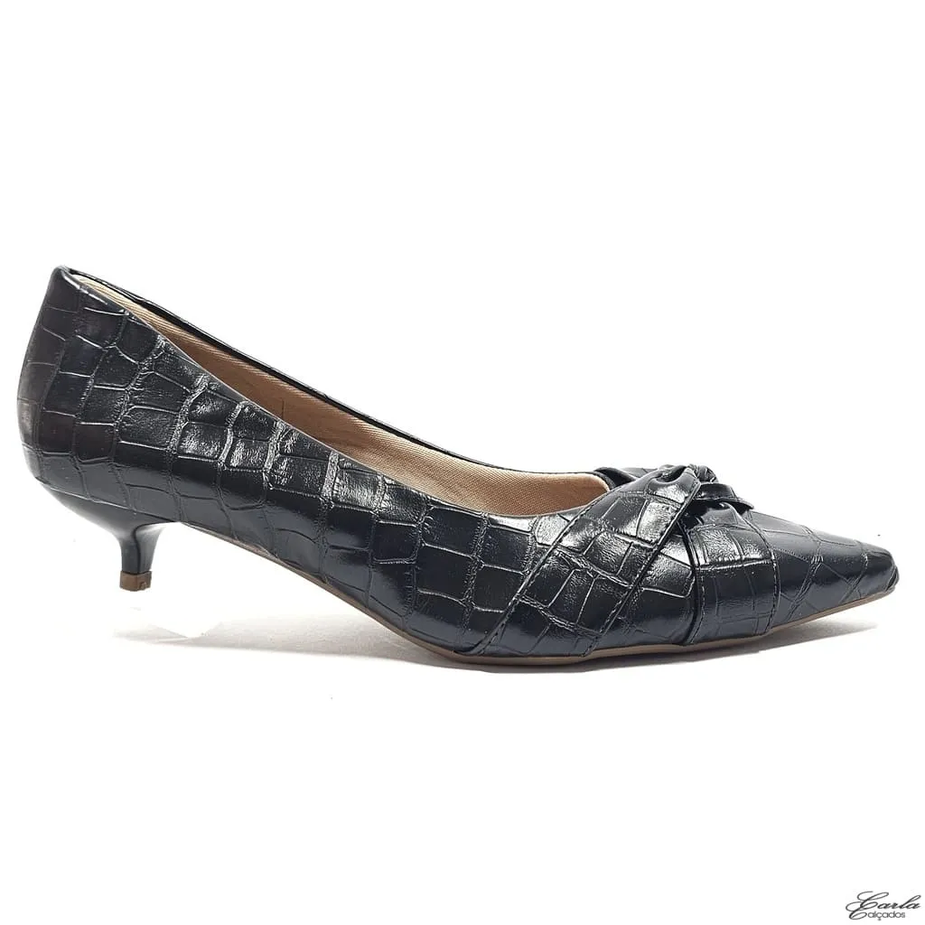 Scarpin 3cm Preto Croco Tamanho Especial