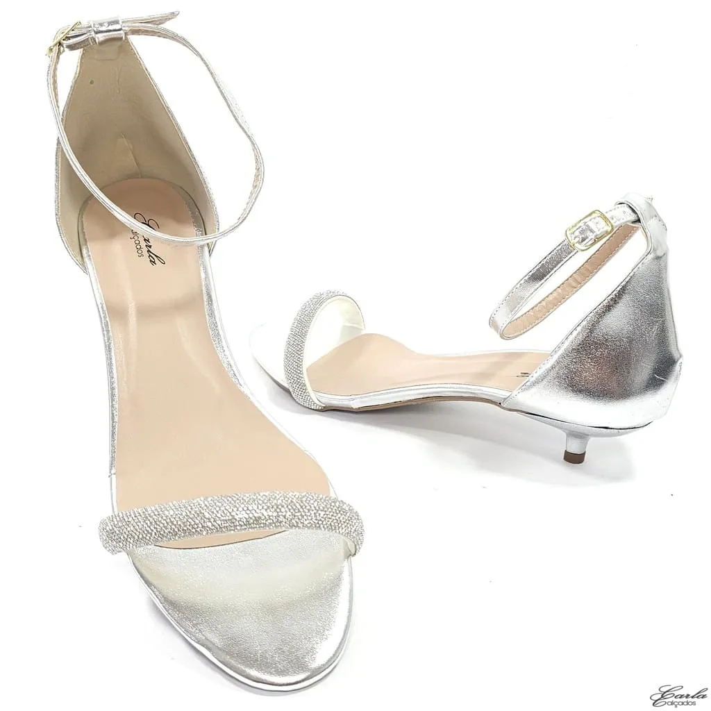 Sandália Salto 3cm Prata Strass Tamanho Especial Sandália Salto 3cm Prata Strass Tamanho Especial
