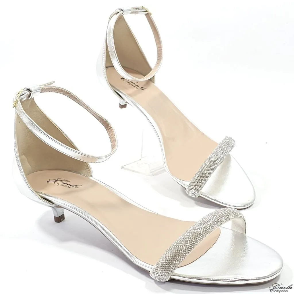 Sandália Salto 3cm Prata Strass Tamanho Especial Sandália Salto 3cm Prata Strass Tamanho Especial