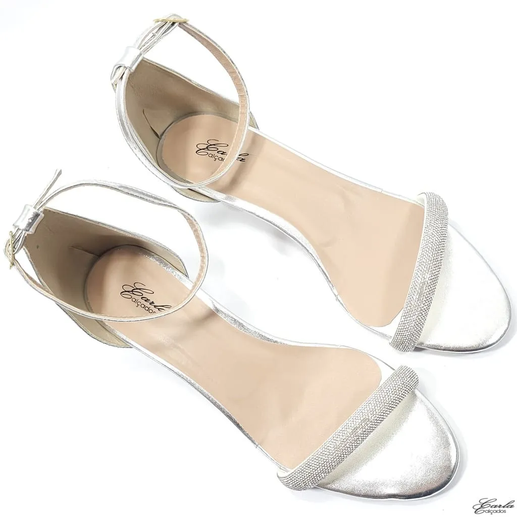 Sandália Salto 3cm Prata Strass Tamanho Especial Sandália Salto 3cm Prata Strass Tamanho Especial