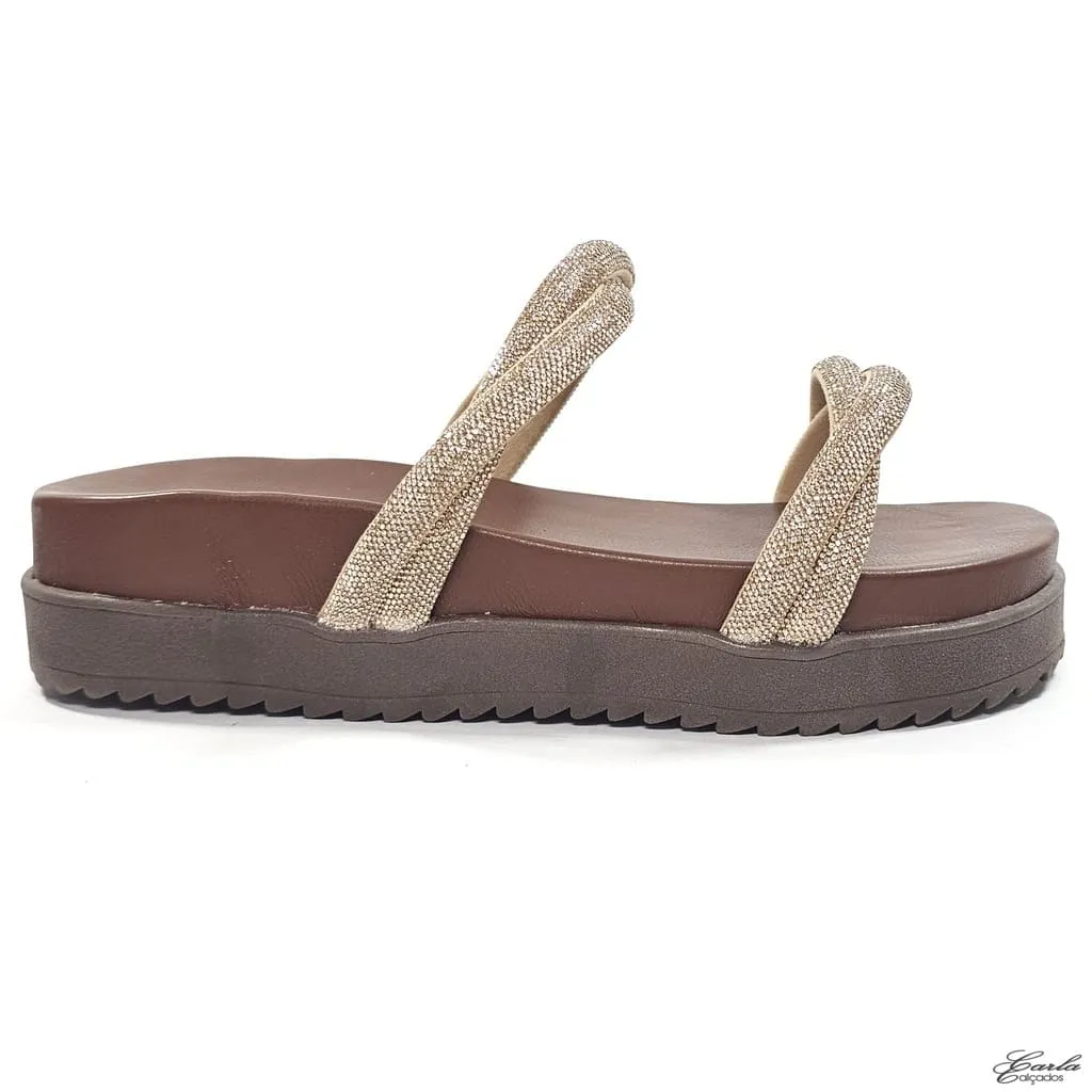 Plataforma Papete Mocha Mousse Strass Tamanho Especial