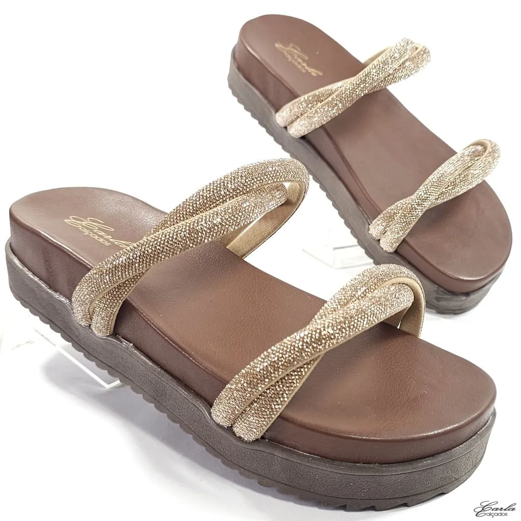 Plataforma Papete Mocha Mousse Strass Tamanho Especial