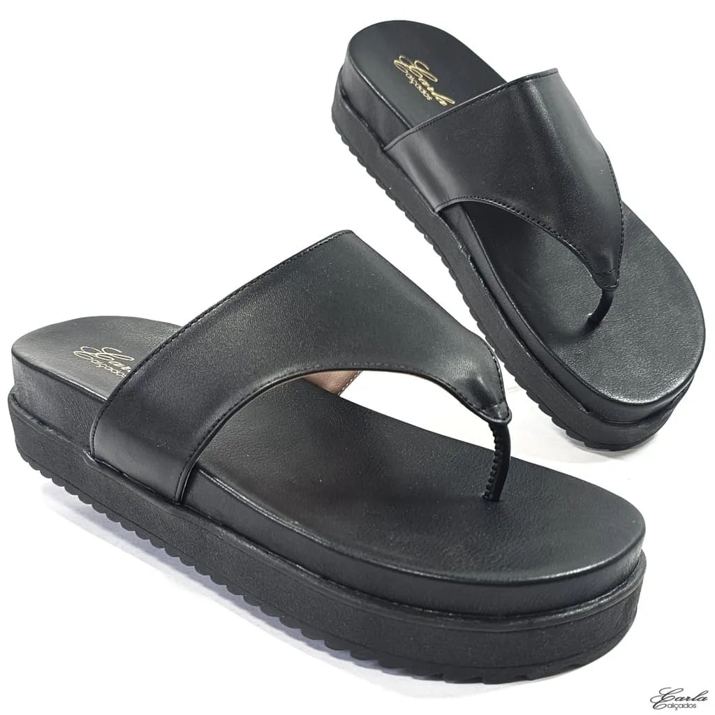 Plataforma Papete Boho Chic Thong Preta Tamanho Especial