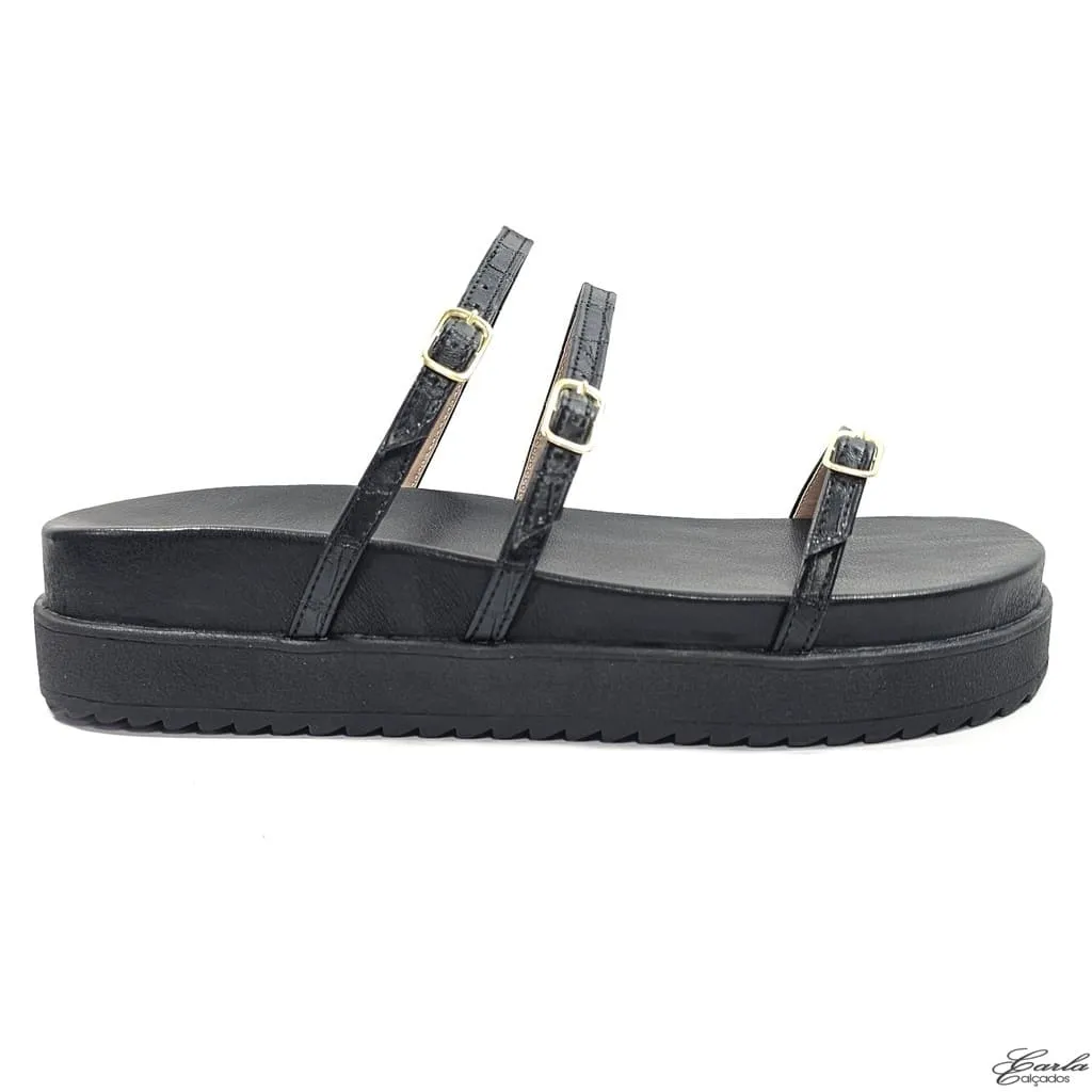 Plataforma Papete Boho Chic Tamanho Especial Preta Fivelas