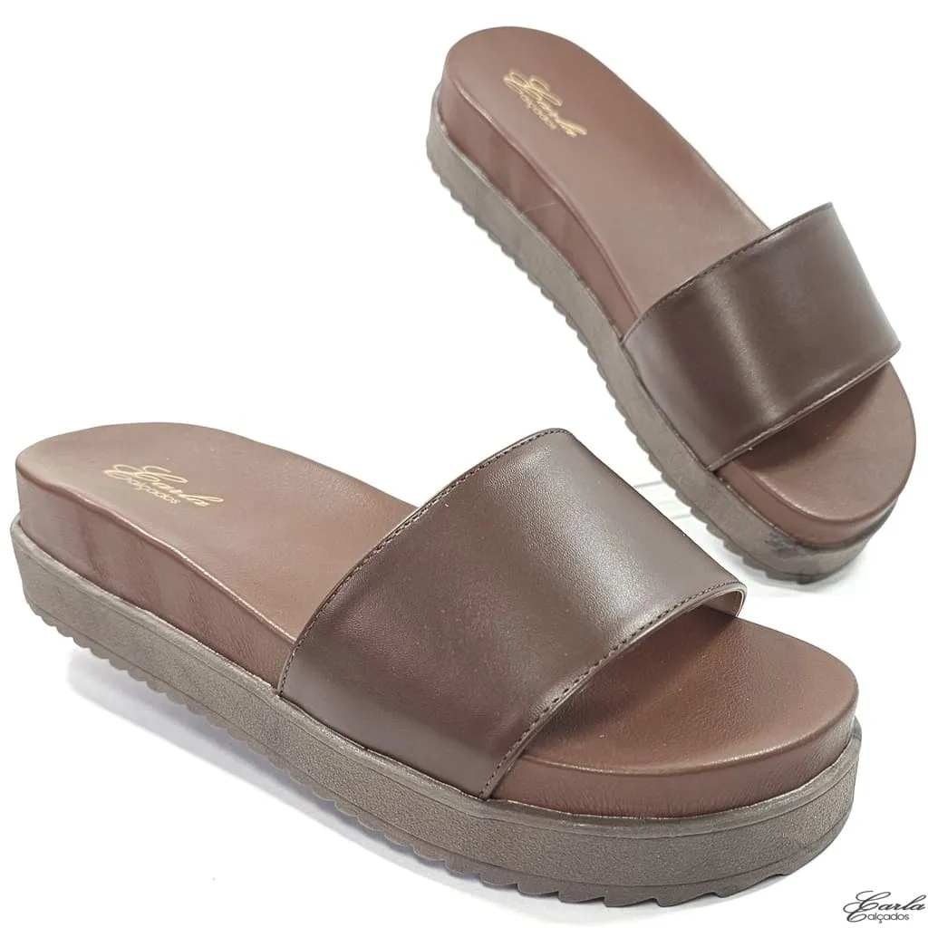 Plataforma Papete Boho Chic Slide Tamanho Especial Mocha Mousse